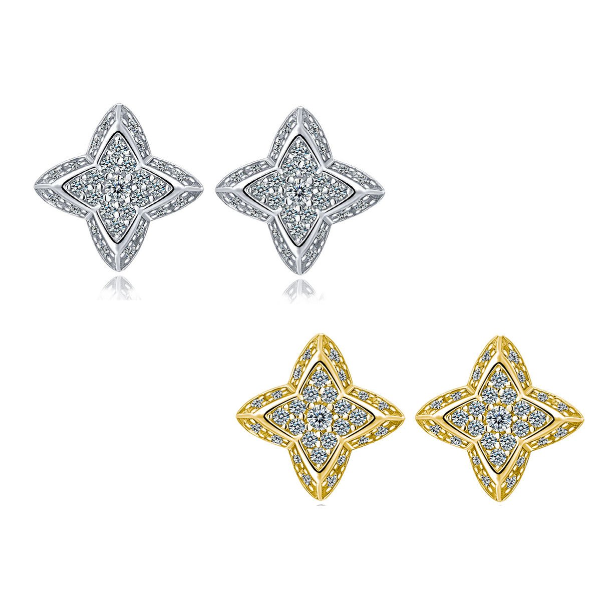 Boucles d'Oreilles Clou Étoile 4 Branches Argent S925 Plaqué Or - Moissanite D-VVS1 - Soin & GrâceSoin & GrâceGolden color7acb491b5b26b3d0fa26def10fa31436