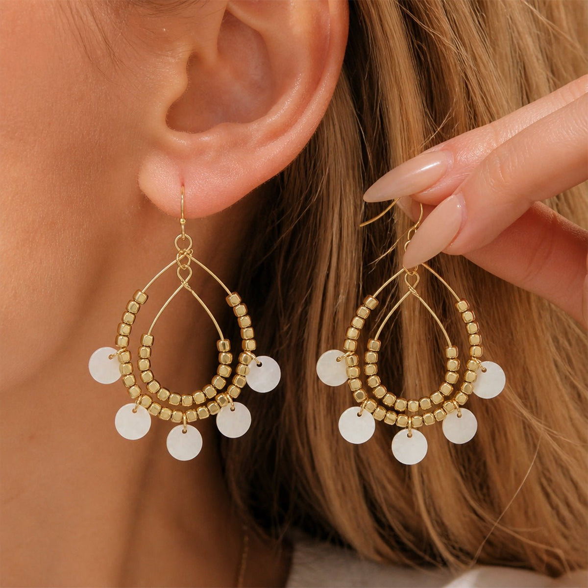 Boucles d'Oreilles Créoles Double Couche Larme - Perles & Disques Bicolores - Soin & GrâceSoin & GrâceStyle 1b17113580eb2f83282235e4c7357781
