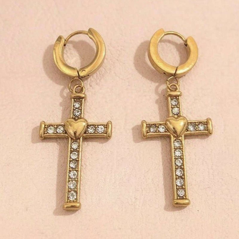 Boucles d'Oreilles Pendantes Croix Serties de Strass - Acier Inoxydable - Soin & GrâceSoin & Grâce28ba363a05375bb7666e3cce99cd50a2c