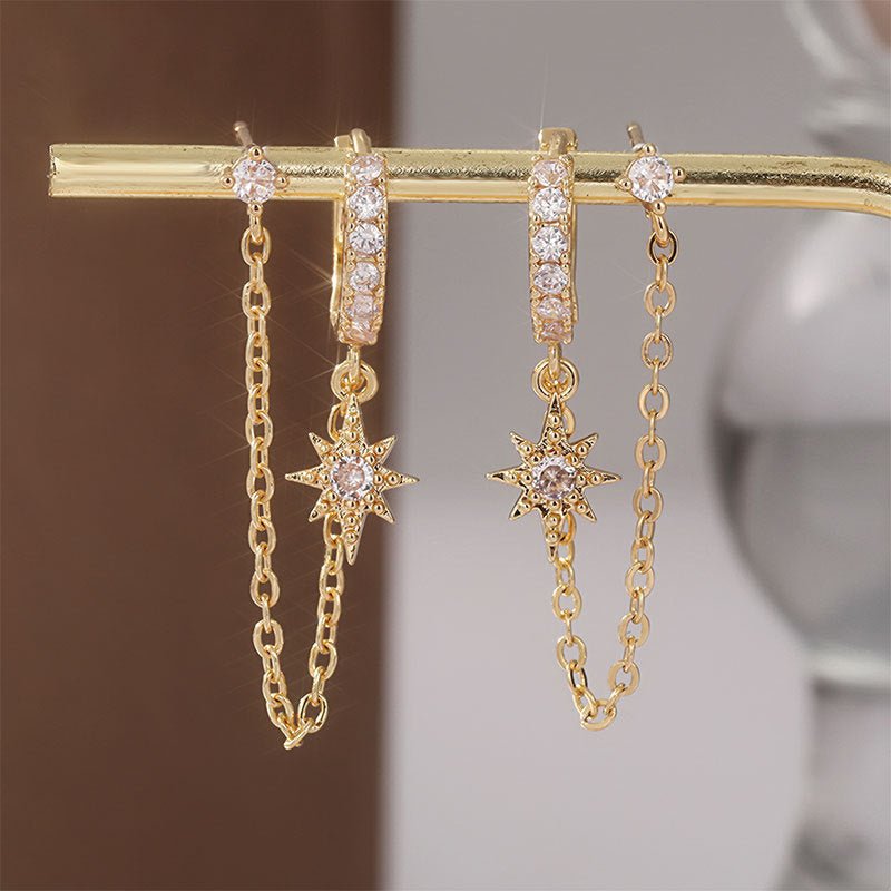 Boucles d'Oreilles Pendantes Étoile & Chaîne Cristal - Doré - Soin & GrâceSoin & GrâceGold68d99a48290af7c75f7e8df7cdde3d37