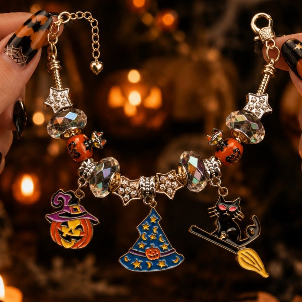 Bracelet Halloween - Sorcière, Chat Noir, Citrouille & Étoiles Doré - Soin & GrâceSoin & GrâceGold432a34466c96a8b32d3c76c5f746b041