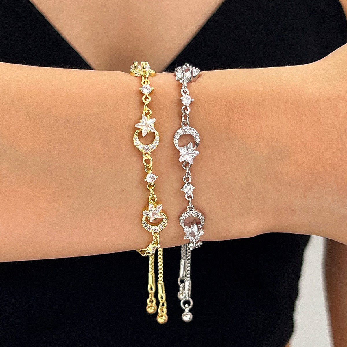 Bracelet Zircon Étoile & Lune avec Pompons - Bijou Céleste - Soin & GrâceSoin & Grâce01 White KF13ce3b6f4e84a3af4b21b45ff68dc6fe85