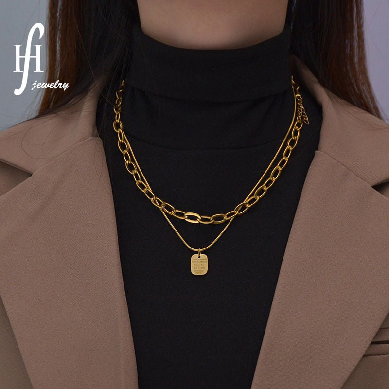 Collier Chaîne Ovale Multi-Rangs Pendentif Tag - Acier Inoxydable Doré - Soin & GrâceSoin & GrâceGold5f403f95445a43e70405eeb9583309f7