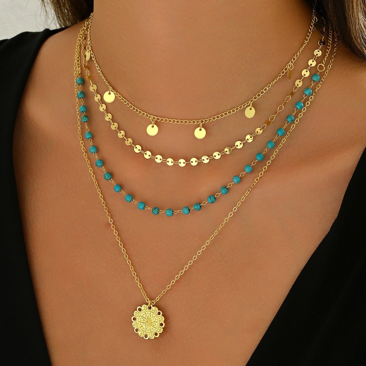 Collier Multi-Rangs Pendentif Fleur Turquoise - Femme - Soin & GrâceSoin & GrâceStyle 15cec18d359682366dc86a83baa91597