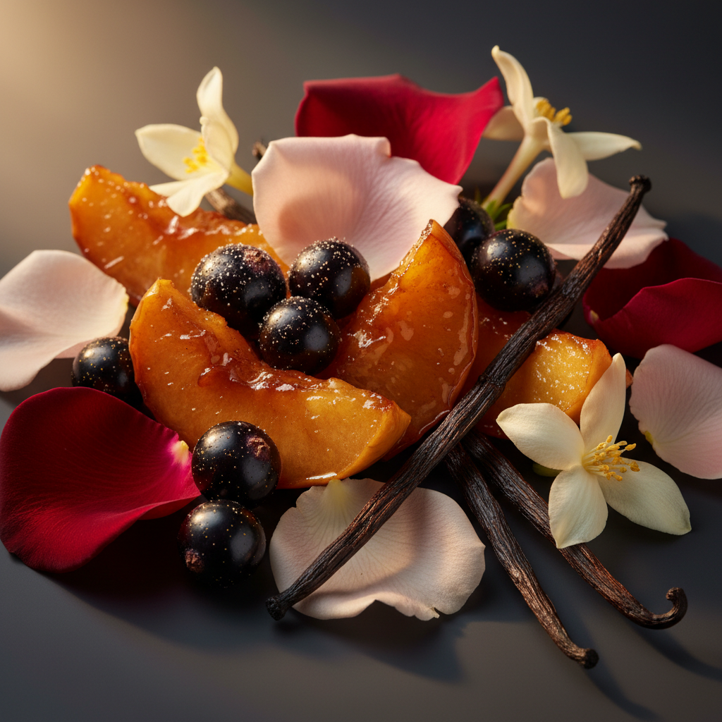 Ingrédients - cassis, pomme caramlisée, rose, vanille, jasmin égyptien