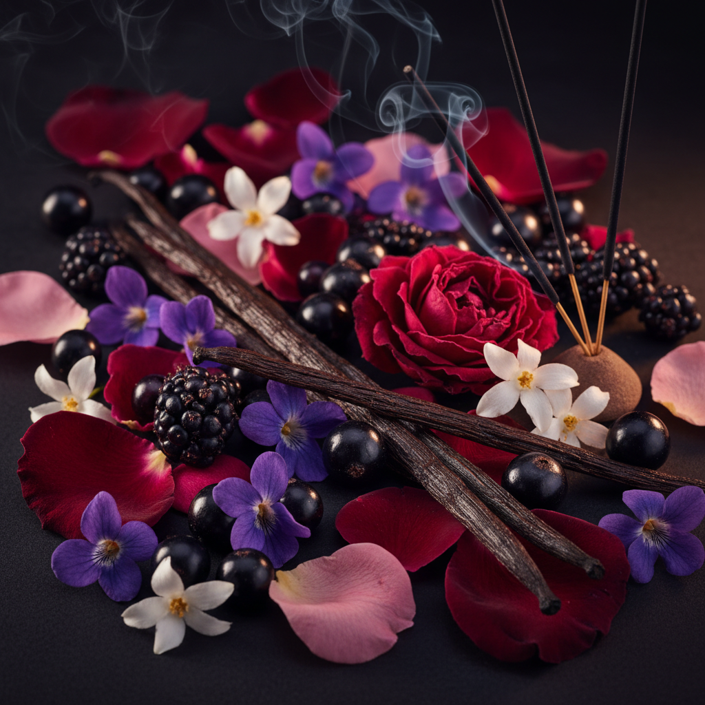 Ingrédients - violette de Parme, cassis, rose bulgare, vanille, musc blanc, encens