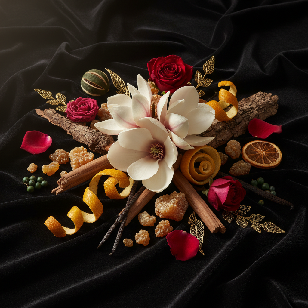 Ingrédients - composition velvet noir boisée et florale