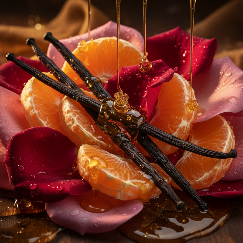 Ingrédients DIVA - rose marocaine, mandarine, vanille, miel