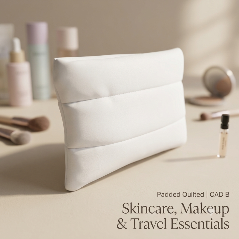 Makeup Bag | Padded Quilted Cosmetic Pouch for Makeup, Skincare & Travel Essentials | CAD B