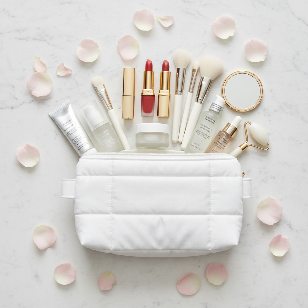 Trousse maquillage - flat lay